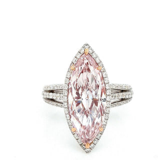 Pink Diamond Ring Marquise Cut 5 Carat Halo Ring in 18k Gold  Front View