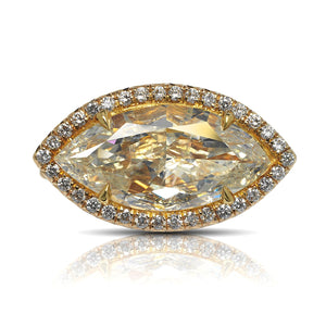 Yellow Diamond Ring Marquise Cut 5 Carat Horizontal Halo Ring in 18k Gold Front View