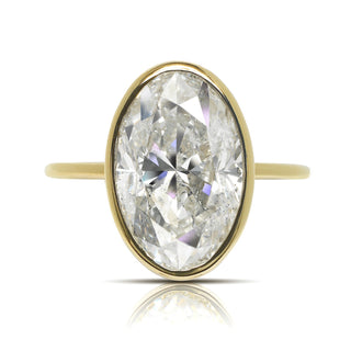 Diamond Ring Oval Cut 5 Carat Solitaire Ring in 18K Yellow Gold Front View