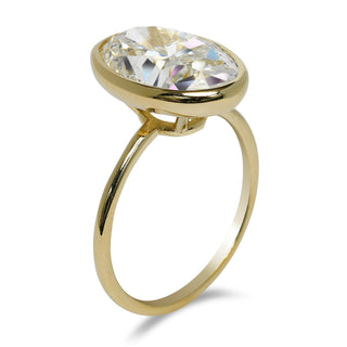 Diamond Ring Oval Cut 5 Carat Solitaire Ring in 18K Yellow Gold Side View