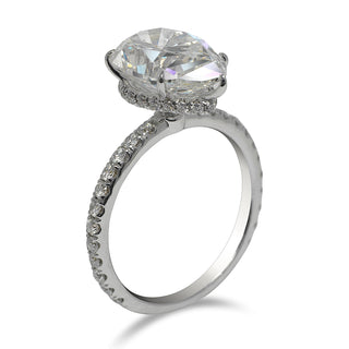 Diamond Ring Pear Shape Cut 5 Carat Sidestone Ring in 18K White Gold Side View