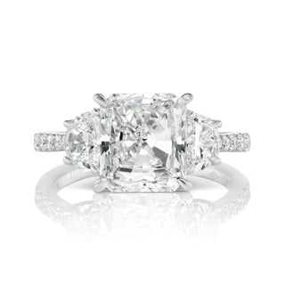Diamond Ring Radiant Cut 5 Carat Three Stone Ring in 18K White Gold Front View