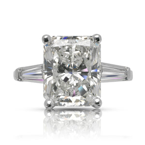 Diamond Ring Radiant Cut 5 Carat Three Stone Ring In Platinum Front View