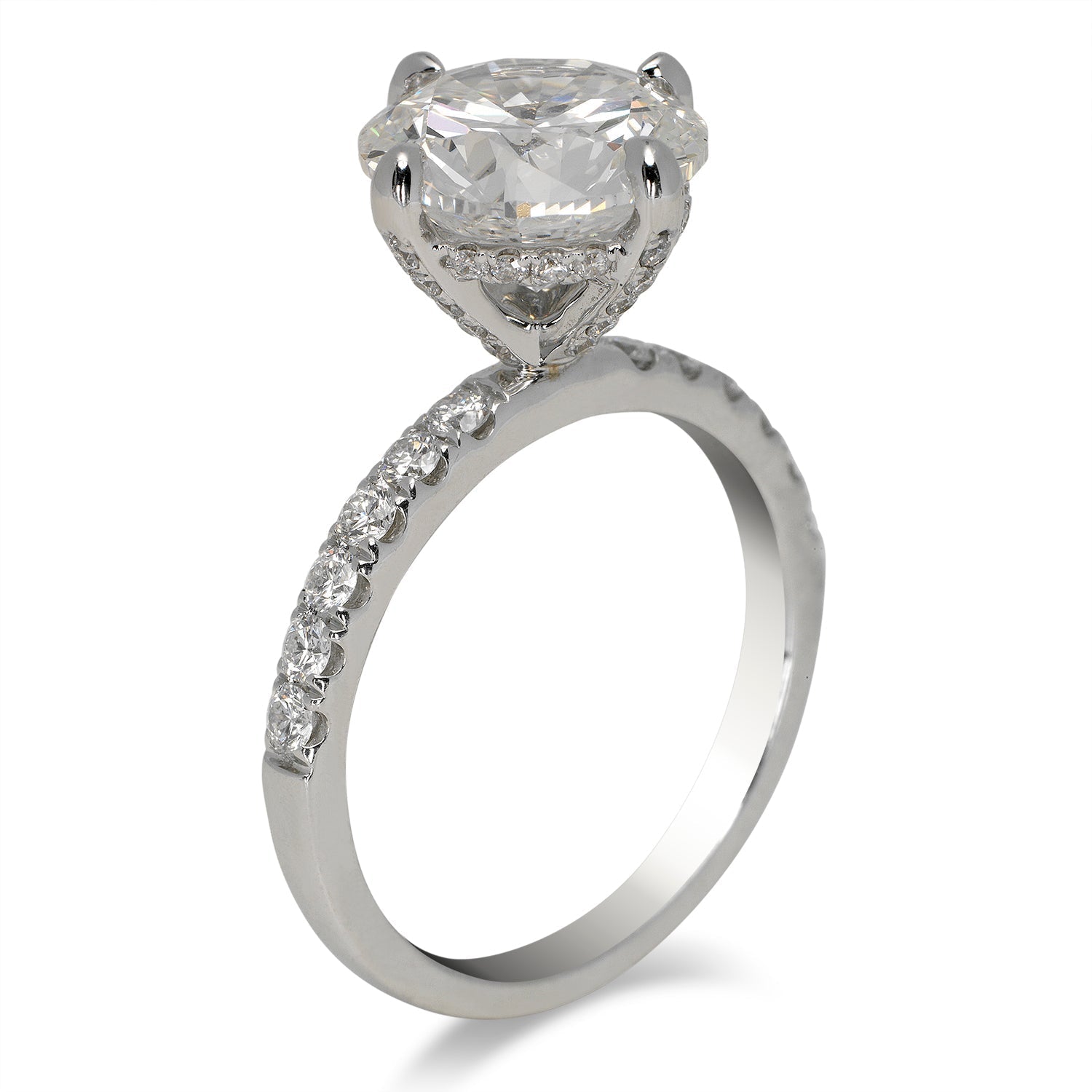 Diamond Ring Round Cut 5 Carat Sidestone Ring in 18K White Gold Side View