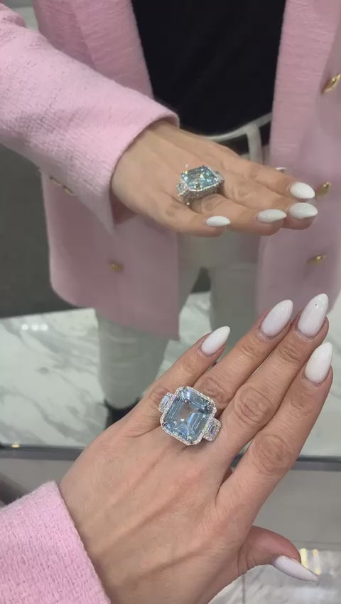 Lyndy 23 Carat AA Aquamarine Emerald Cut Lab Grown Diamond Engagement Ring Video