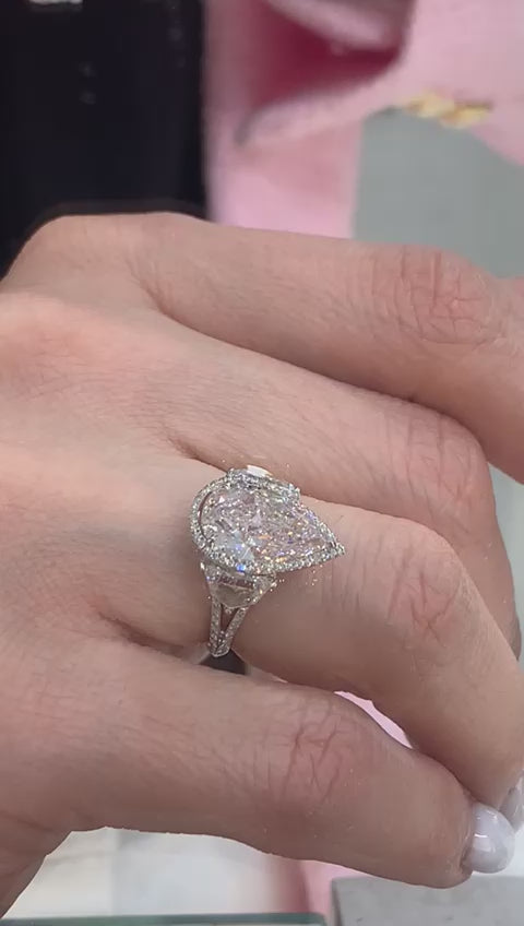 Ximena 5 Carat Light Pink VS2 Pear Shape Diamond Engagement Ring in 18k White Gold Video