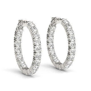 Diamond Eternity Hoop Earrings 1 Inch 7 Carat in 14K White Gold Side View