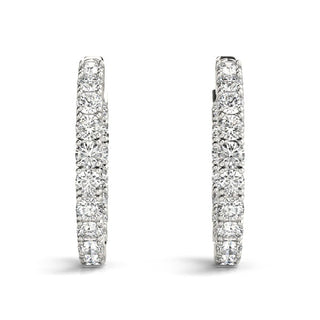 Diamond Eternity Hoop Earrings 1 Inch 7 Carat in 14K White Gold Side View