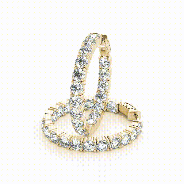 Diamond Eternity Hoop Earrings 1 inch 7 Carat in 14K Yellow Gold Side Full Video View