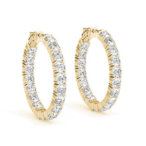 Diamond Eternity Hoop Earrings 1 Inch 7 Carat in 14K Yellow Gold Side View