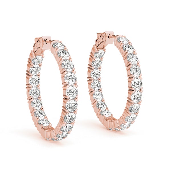 Diamond Eternity Hoop Earrings 50 Pointer 7 Carat in Rose Gold Side View