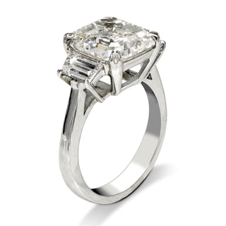 Diamond Ring Asscher Cut 5 Carat  three stone ring in 14K White Gold Side View