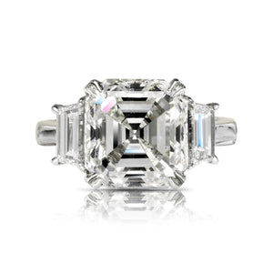 Diamond Ring Asscher Cut 5 Carat  three stone ring in 14K White Gold Front View