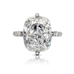 Diamond Engagement Ring Cushion Cut 6 Carat Sidestone Ring in Platinum Front View