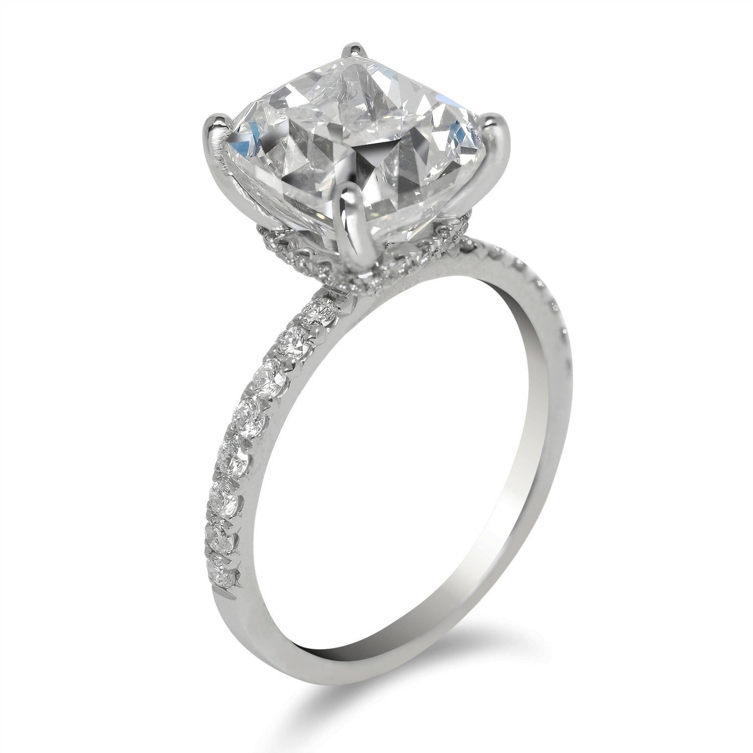 Diamond Ring Cushion Cut 6 Carat Solitaire Ring in Platinum Side View