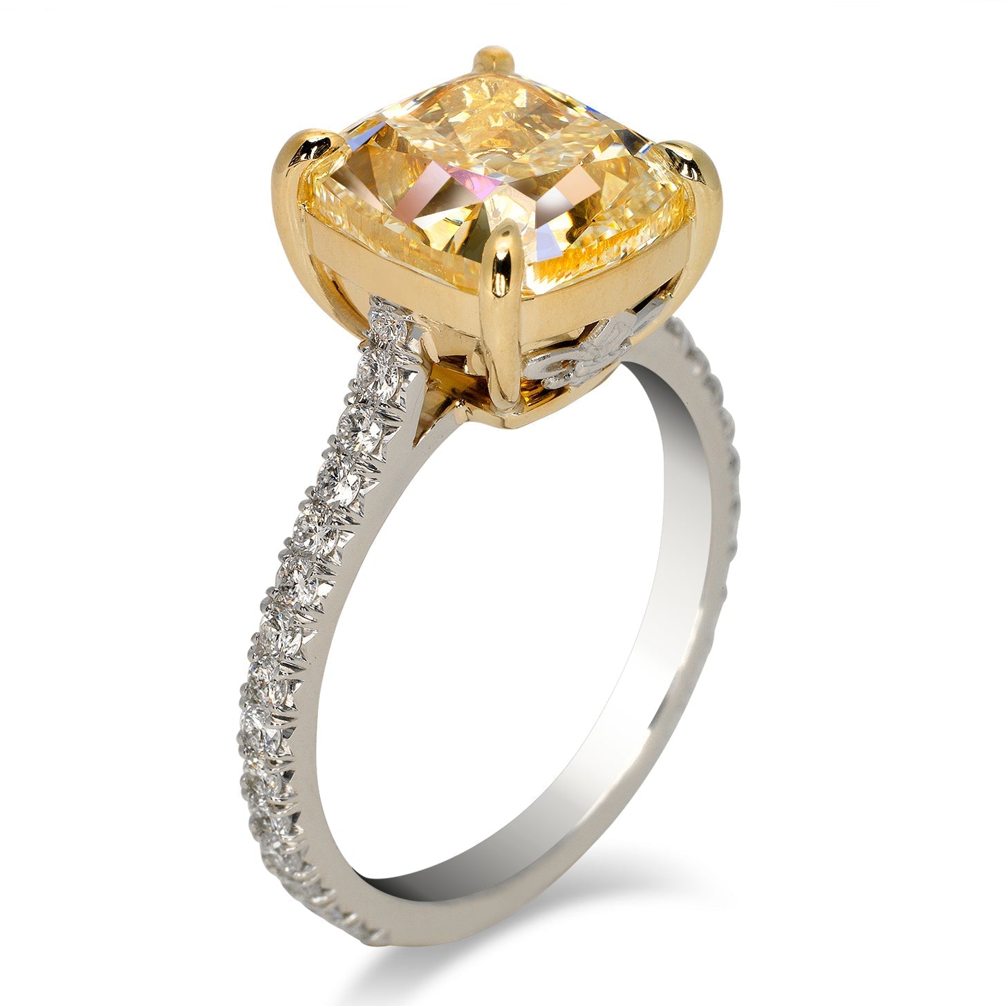 Yellow Diamond Ring Cushion Ring 6 Carat Solitaire Ring in 18k Gold Side View