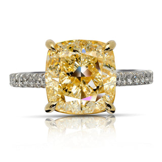 Yellow Diamond Ring Cushion Ring 6 Carat Solitaire Ring in 18k Gold Front View