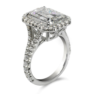 Diamond Ring Emerald Cut 6 Carat Halo Ring in Platinum Side View