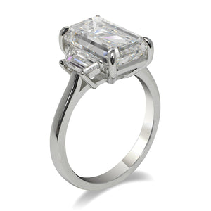 Diamond Ring Emerald Cut 6 Carat Three Stone Ring in Platinum Side View