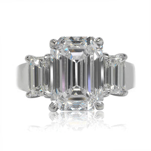 Diamond Ring Emerald Cut 6 Carat Three Stone Ring in 14K White Gold Front View