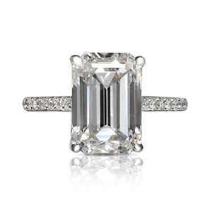 Diamond Ring Emerald Cut 6 Carat Sidestone Ring in 18K White Gold Front View