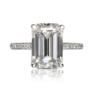 Diamond Ring Emerald Cut 6 Carat Sidestone Ring in 18K White Gold Front View