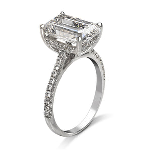 Diamond Ring Emerald Cut 6 Carat Sidestone Ring in 18K White Gold Side View