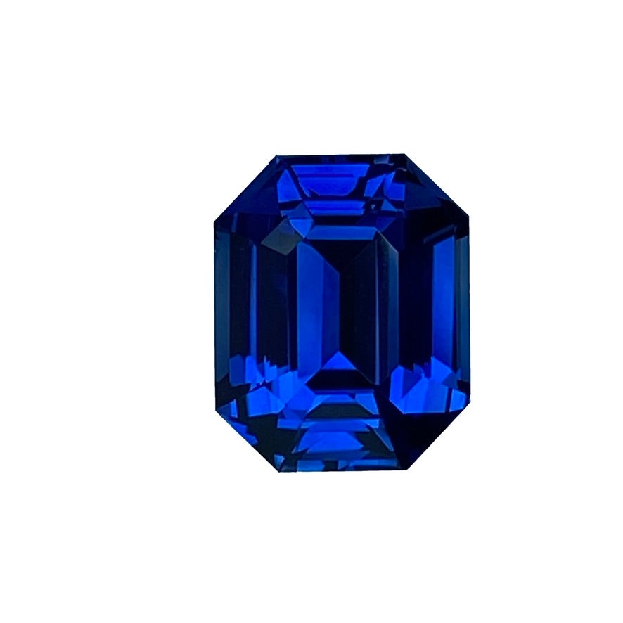 Vivid Royal Blue Loose Gemstone Emerald Cut 6 Carat Front View