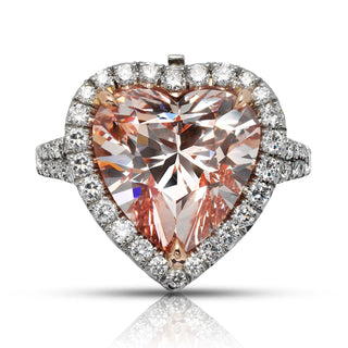 Fancy Pink Diamond Ring Heart-Shaped 6 Carat Halo Ring in Platinum and 18K White Gold Front View