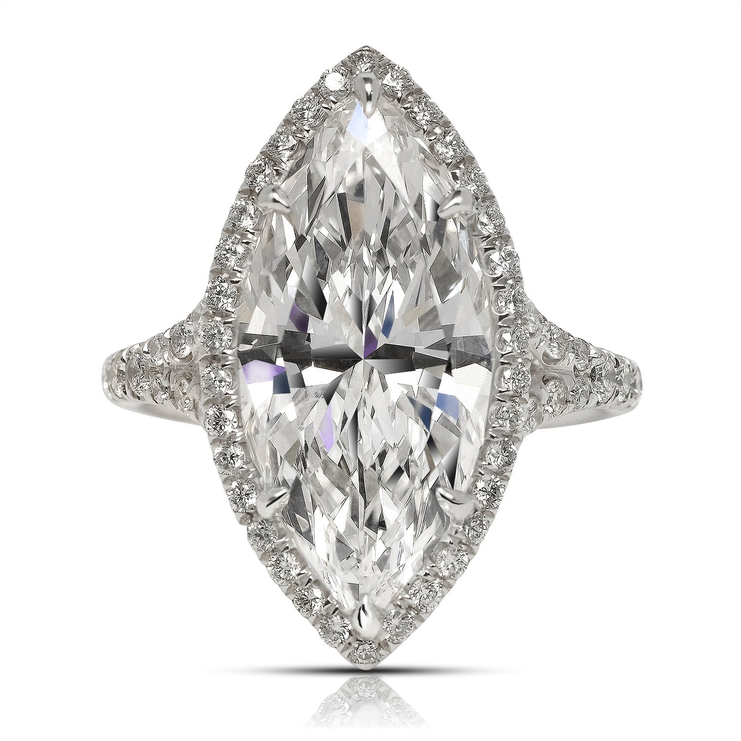 Diamond Ring Marquise Cut 6 Carat Sidestone Ring in Platinum Front View