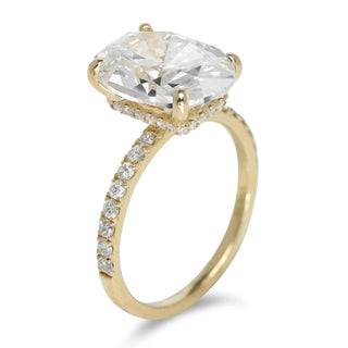 Diamond Ring Oval Cut 6 Carat Sidestone Ring In 18K Yellow Gold Side  View