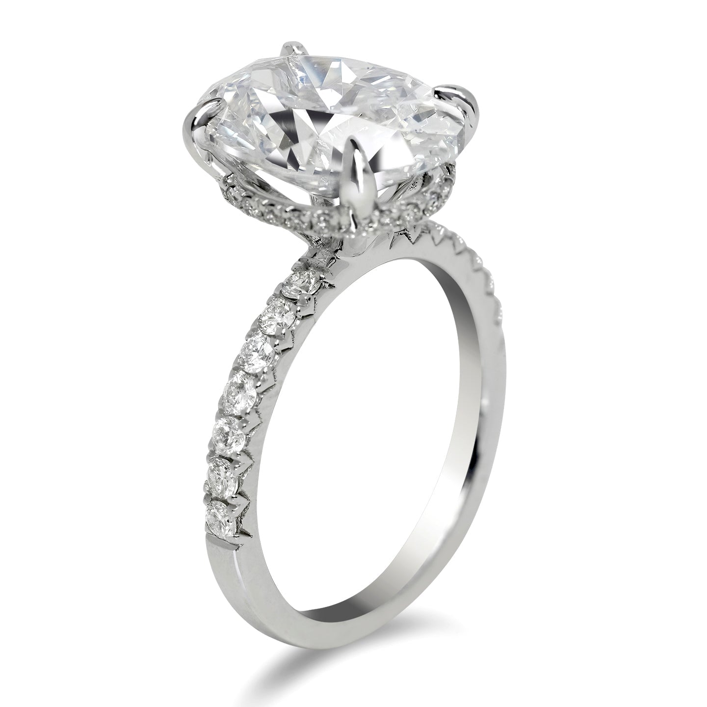 Diamond Ring Oval Cut 6 Carat Sidestone Ring in Platinum Side  View