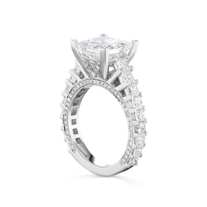 Diamond Ring Princess Cut 6 Carat Sidestone Ring in 18K White Gold Side View