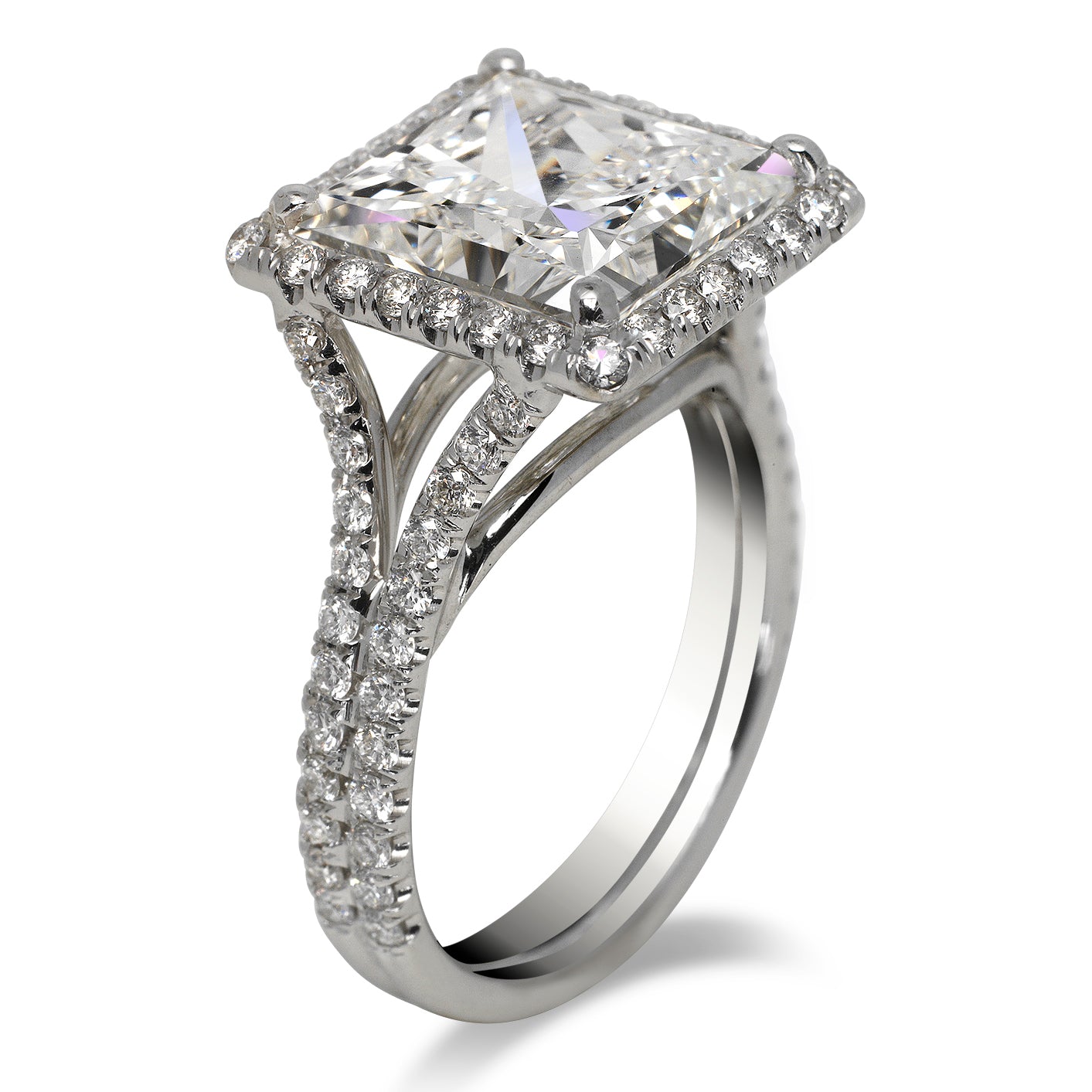 Diamond Ring Princess Cut 6 Carat Halo Ring  in 18K White Gold Side View