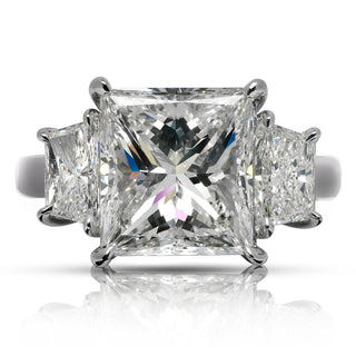 Diamond Ring Princess Cut 6 Carat three stone ring in Platinum Front View