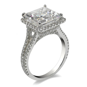 Diamond Ring Princess Cut 6 Carat Halo Ring in 18K White Gold Side View
