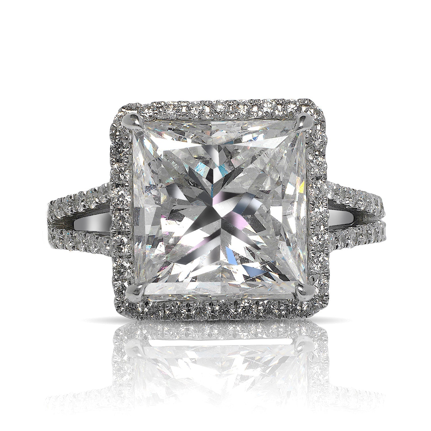 6 carat princess cut halo diamond engagement ring