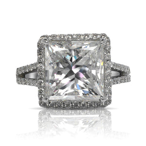 Diamond Ring Princess Cut 6 Carat Halo Ring in 18K White Gold Front View