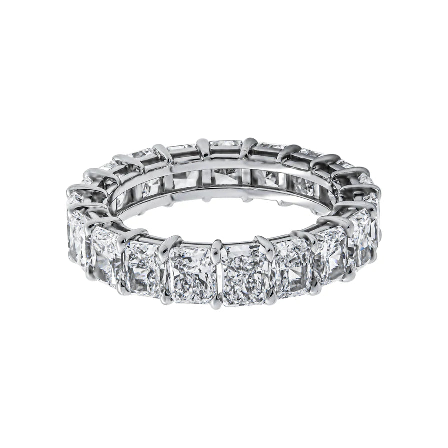 6 Carat Radiant Cut Diamond Eternity Band in Platinum 30 pointer Front View