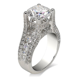 Diamond Ring Round Cut 6 Carat Sidestone Ring in 18K White Gold Side View