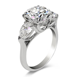 Diamond Ring Round Cut 6 Carat Three Stone Ring in 14K White Gold Side View