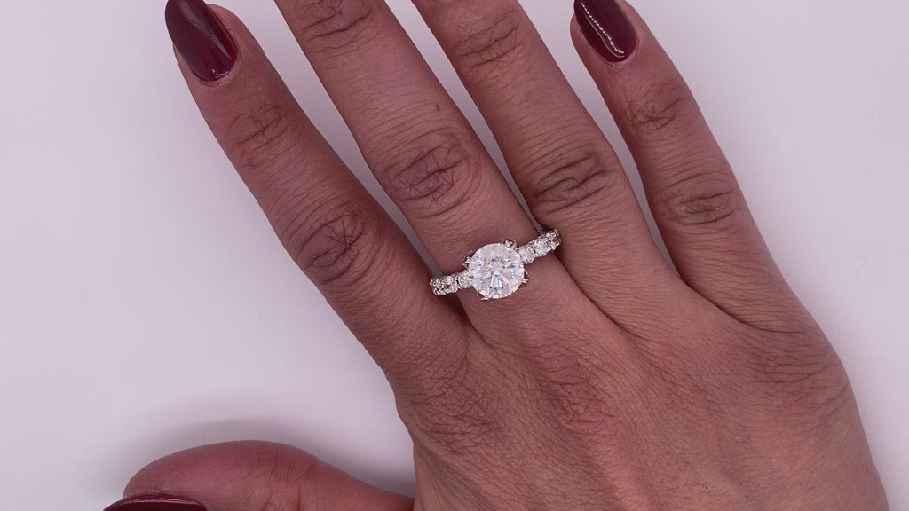 Diamond Ring Round Cut 4 Carat Halo Ring in 18K White Gold Video on Hand