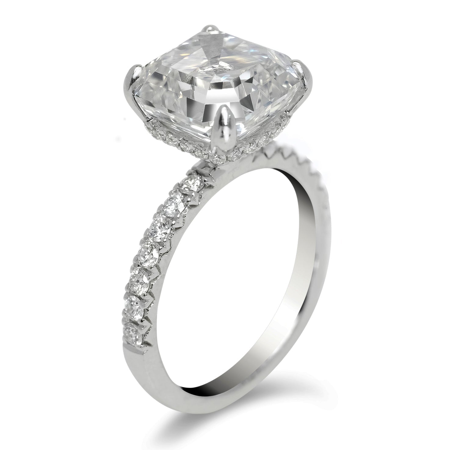 Vintage Ridge Shank Diamond Engagement Ring With Asscher Cut Diamond -  GOODSTONE
