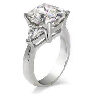 Diamond Ring Cushion Cut 7 Carat Three Stone Ring in 14k White Gold Side View