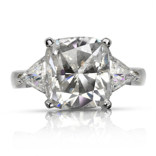 Diamond Ring Cushion Cut 7 Carat Three Stone Ring in 14k White Gold Front View