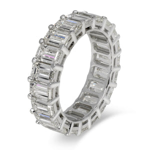 7 Carat Emerald Cut Diamond Eternity Band  in 18K Gold 35 pointer Shared Prong Side View 