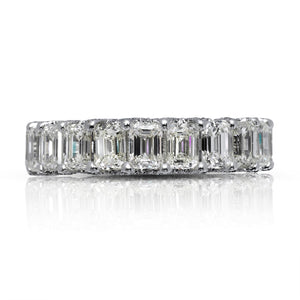 Emerald Cut Diamond Eternity Band in White Gold MicroPave Shared prongs Front View