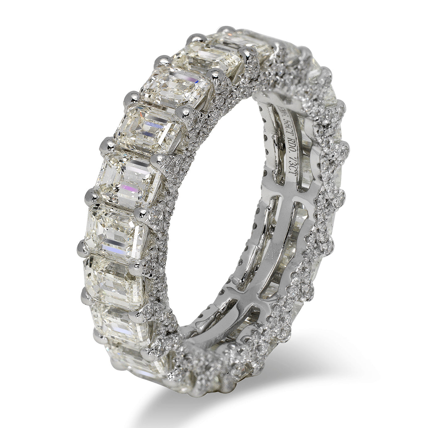 Emerald Cut Diamond Eternity Band in White Gold MicroPave Shared prongs Side View