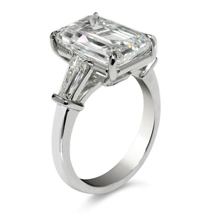Diamond Ring Emerald Cut 7 Carat Three Stone Ring in Platinum Side View