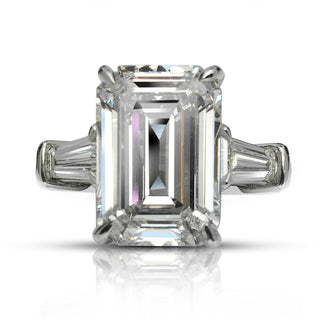 Diamond Ring Emerald Cut 7 Carat Three Stone Ring in Platinum Front View